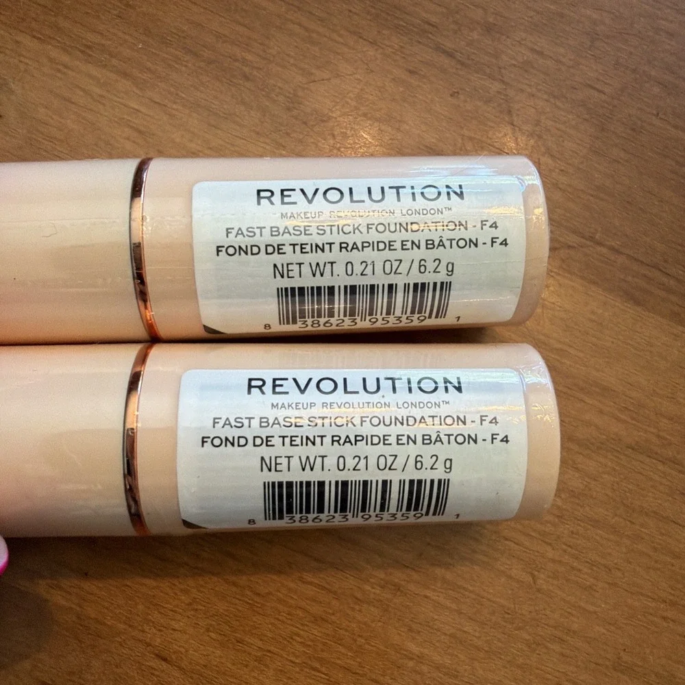 NEW Revolution Fast Base Stick Foundation F4 Makeup Revolution LOT‎ OF 2